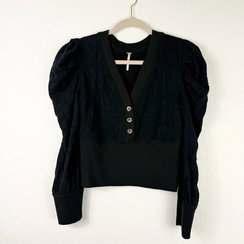 Free People Top Henley Gemma Black Size S